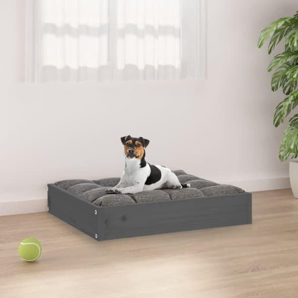 vidaXL hundeseng 51,5x44x9 cm massivt fyrretræ grå