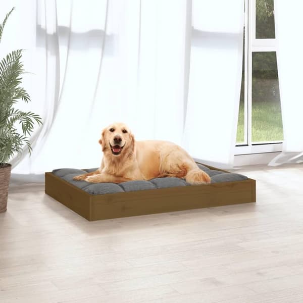 vidaXL hundeseng 71,5x54x9 cm massivt fyrretræ gyldenbrun