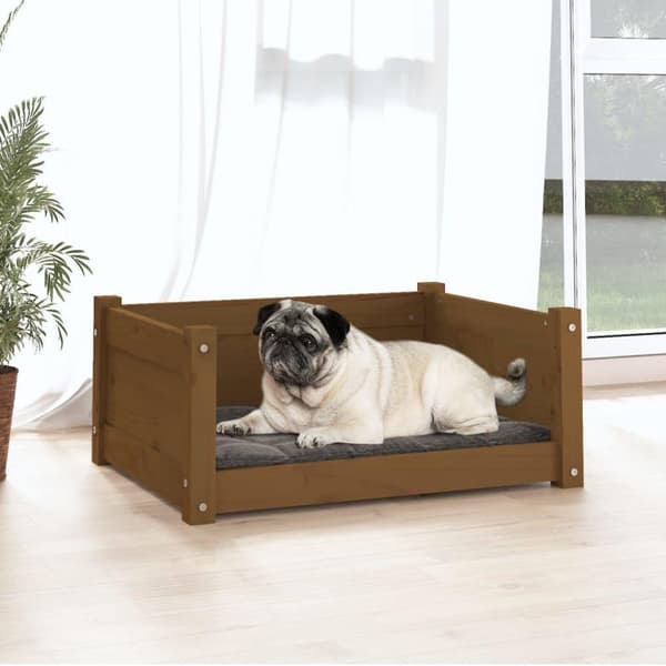 vidaXL hundeseng 65,5x50,5x28 cm massivt fyrretræ gyldenbrun
