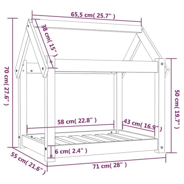 vidaXL Hundbädd svart 71x55x70 cm massiv furu