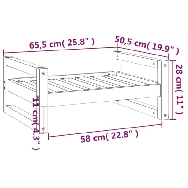 vidaXL Koiransänky harmaa 65,5x50,5x28 cm täysi mänty