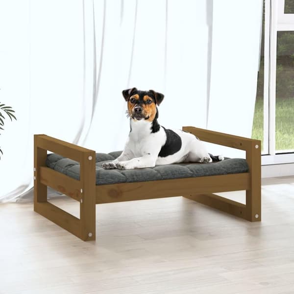vidaXL hundeseng 55,5x45,5x28 cm massivt fyrretræ gyldenbrun