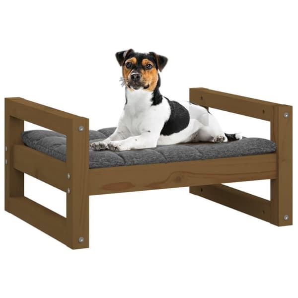 vidaXL hundeseng 55,5x45,5x28 cm massivt fyrretræ gyldenbrun