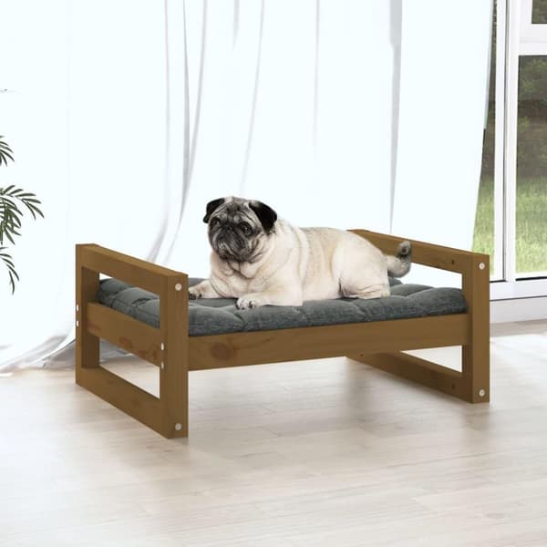 vidaXL hundeseng 65,5x50,5x28 cm massivt fyrretræ gyldenbrun
