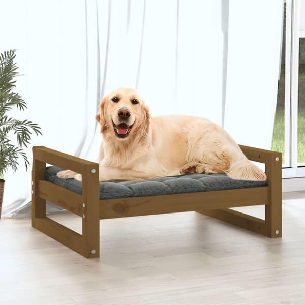 vidaXL hundeseng 75,5x55,5x28 cm massivt fyrretræ gyldenbrun