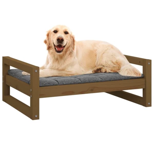 vidaXL hundeseng 75,5x55,5x28 cm massivt fyrretræ gyldenbrun