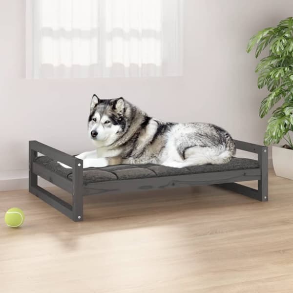 vidaXL hundeseng 105,5x75,5x28 cm massivt fyrretræ grå