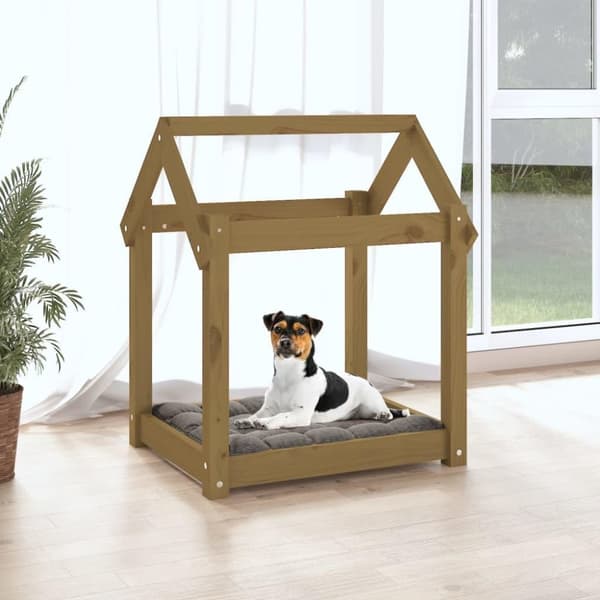 vidaXL hundeseng 61x50x70 cm massivt fyrretræ gyldenbrun