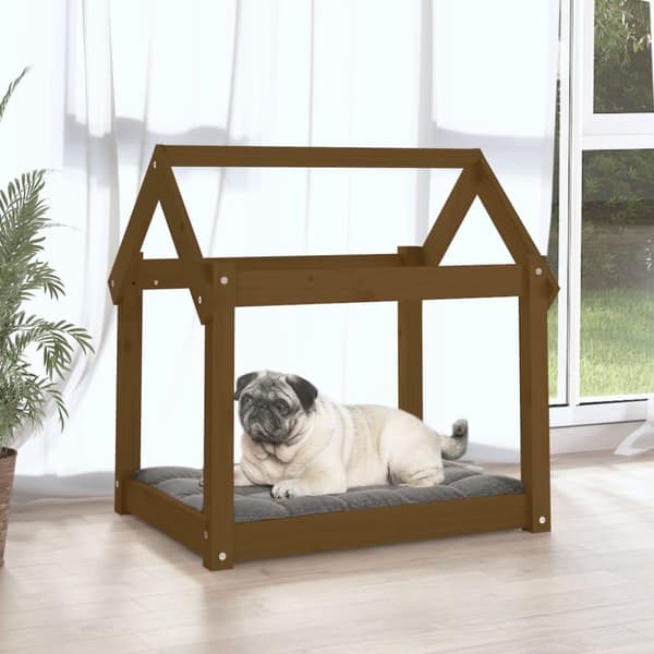 vidaXL hundeseng 71x55x70 cm massivt fyrretræ gyldenbrun