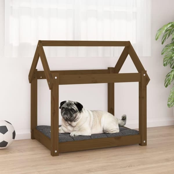 vidaXL hundeseng 71x55x70 cm massivt fyrretræ gyldenbrun