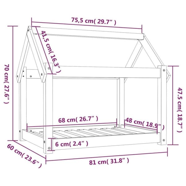 vidaXL hundeseng 81x60x70 cm massivt fyrretræ grå