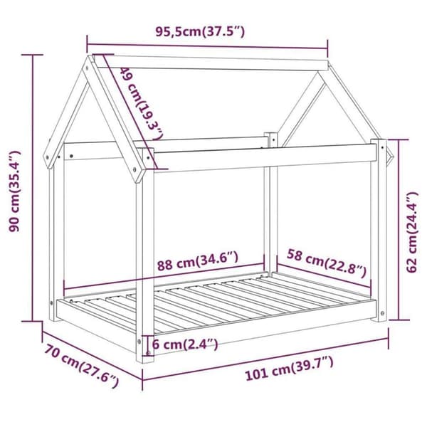 vidaXL hundeseng 101x70x90 cm massivt fyrretræ grå