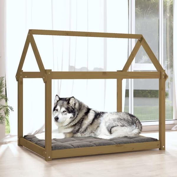 vidaXL hundeseng 111x80x100 cm massivt fyrretræ gyldenbrun
