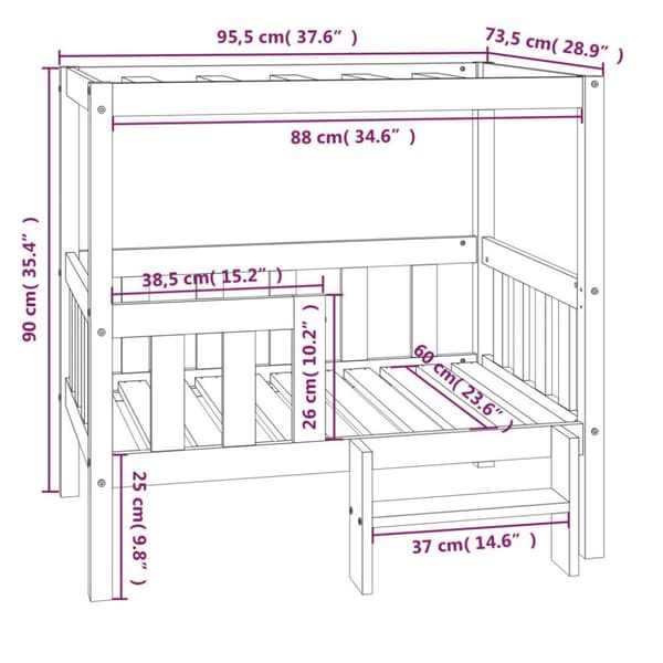 vidaXL Hundeseng hvit 95,5x73,5x90 cm heltre furu