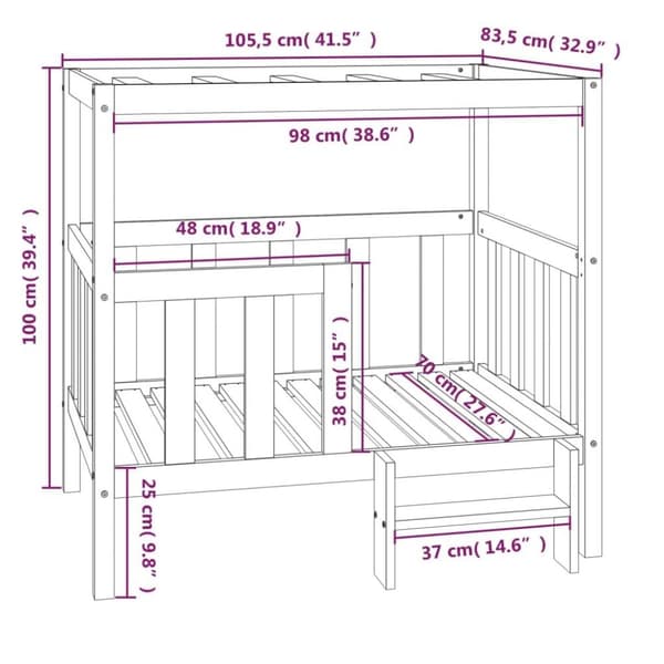 vidaXL Hundbädd 105,5x83,5x100 cm massiv furu