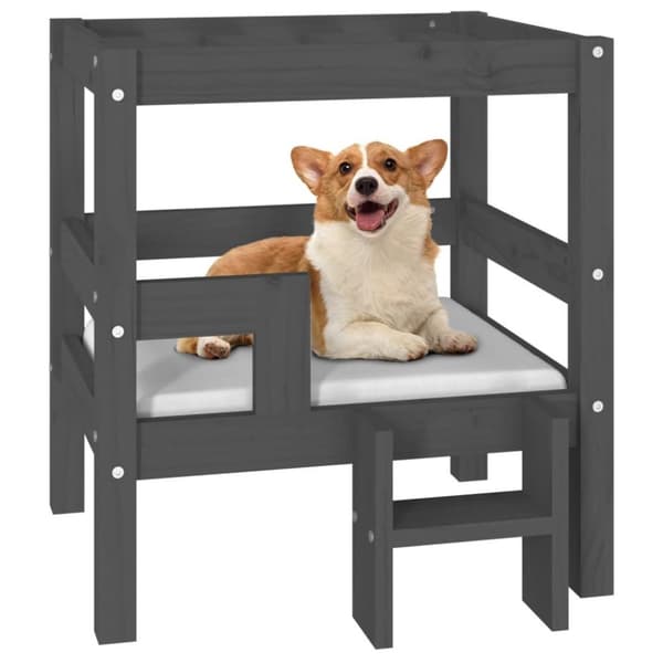 vidaXL hundeseng 55,5x53,5x60 cm massivt fyrretræ grå