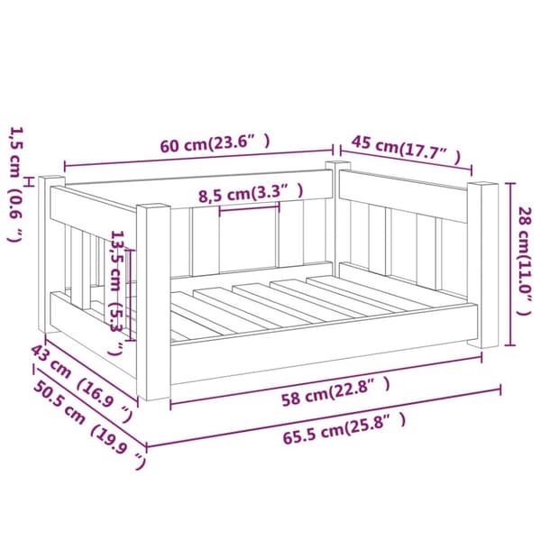 vidaXL Hundbädd vit 65,5x50,5x28 massiv furu