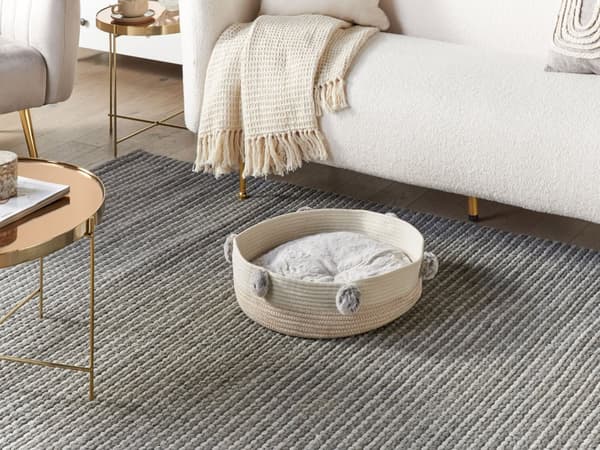 Dyreseng Beige Bomull Polyester 44 cm for hunder katter Rund form med håndtak Moderne
