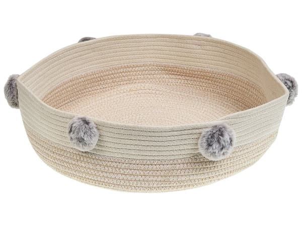 Dyreseng Beige Bomull Polyester 44 cm for hunder katter Rund form med håndtak Moderne