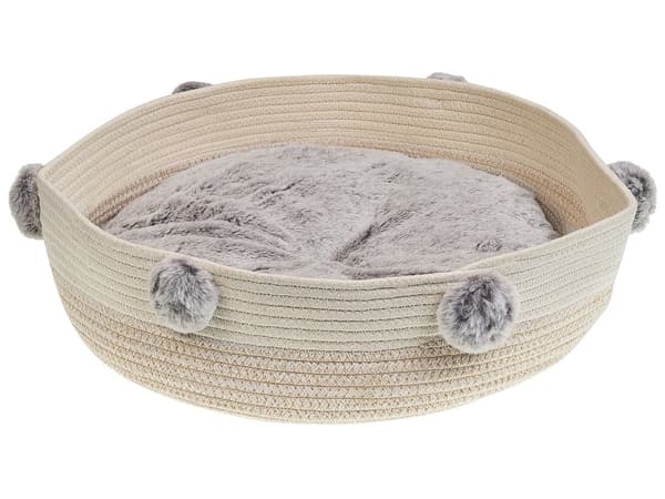 Dyreseng Beige Bomull Polyester 44 cm for hunder katter Rund form med håndtak Moderne