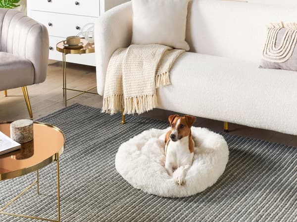 Dyreseng Hvit Fuskepels 50 cm Rund Hundeseng Katteseng Plysj Myk Kosepute