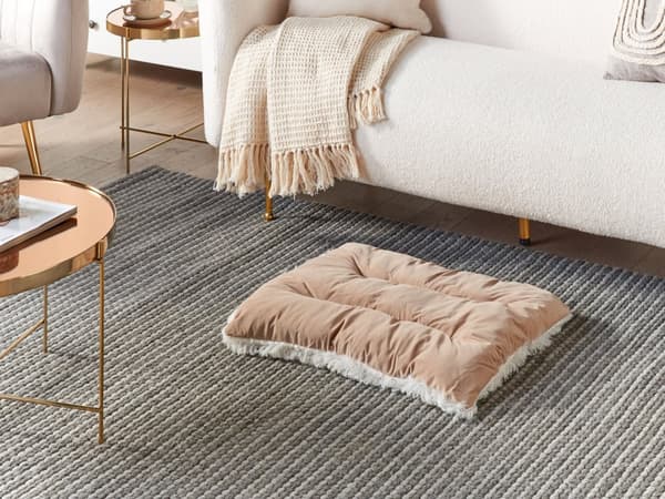 Dyreseng Beige Fløyel 60 x 45 cm Rektangulær Myk pute for hunder Dyr Moderne Hundeseng