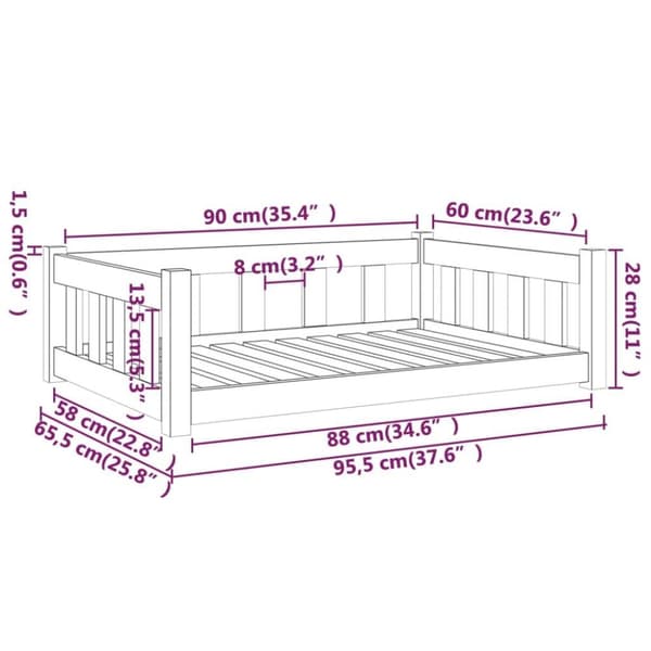 vidaXL Hundeseng hvit 95,5 x 65,5 x 28 cm heltre furu