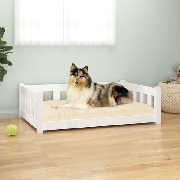 vidaXL Hundeseng hvit 95,5 x 65,5 x 28 cm heltre furu