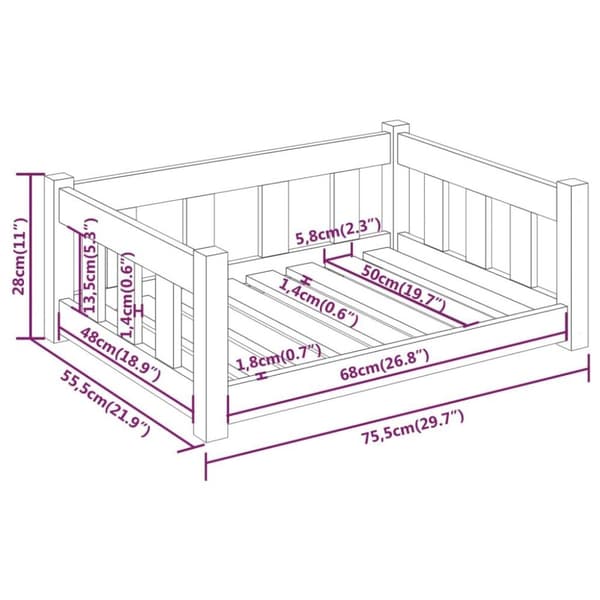 vidaXL hundeseng 75,5x55,5x28 cm massivt fyrretræ
