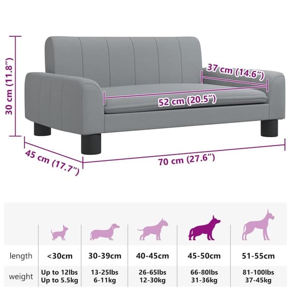 vidaXL hundeseng 70x45x30 cm stof lysegrå