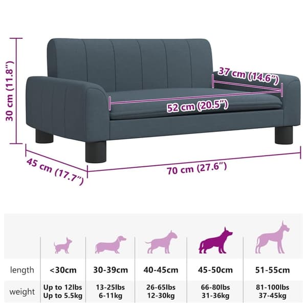 vidaXL hundeseng 70x45x30 cm stof mørkegrå