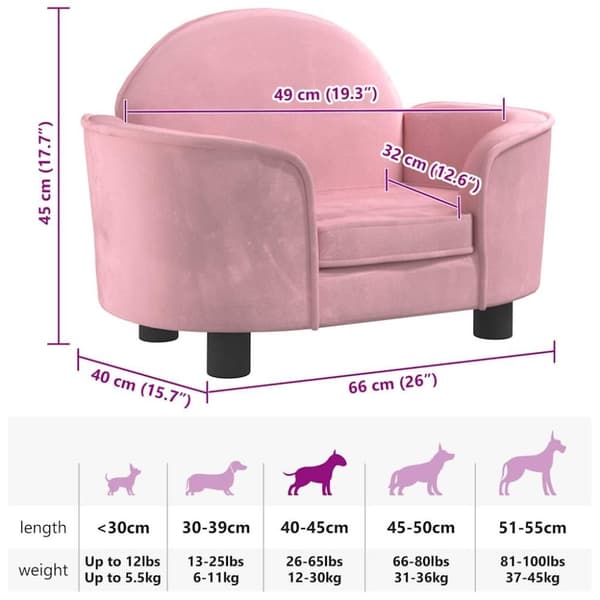 vidaXL Hundbädd rosa 66x40x45 cm sammet