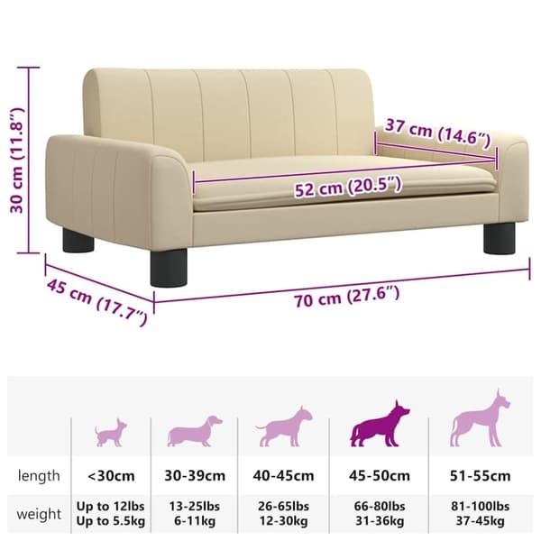 vidaXL hundeseng 70x45x30 cm stof cremefarvet
