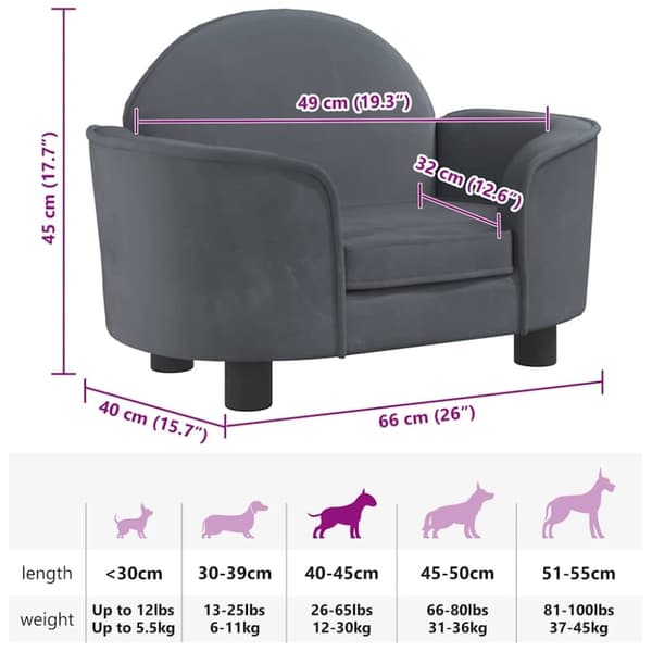 vidaXL hundeseng 66x40x45 cm velour mørkegrå