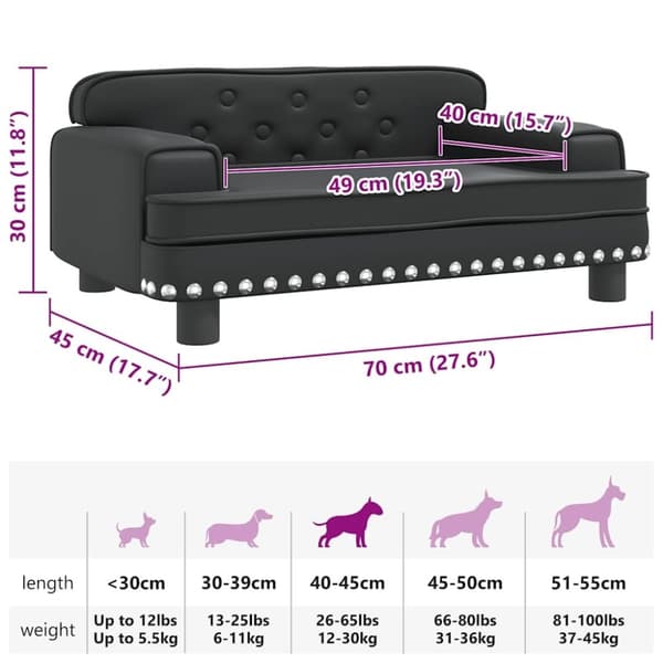 vidaXL hundeseng 70x45x30 cm kunstlæder sort
