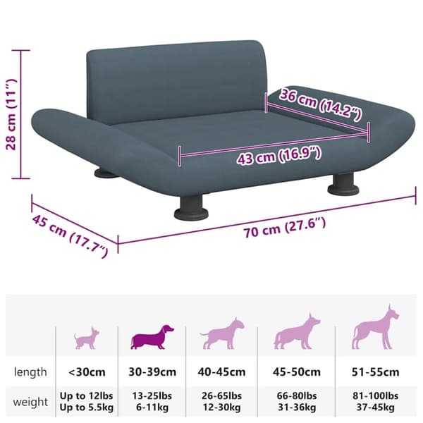 vidaXL hundeseng 70x45x28 cm stof mørkegrå