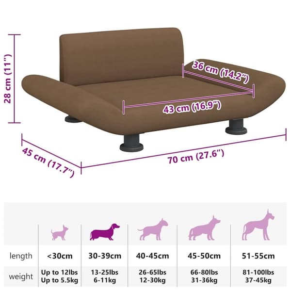 vidaXL hundeseng 70x45x28 cm stof brun