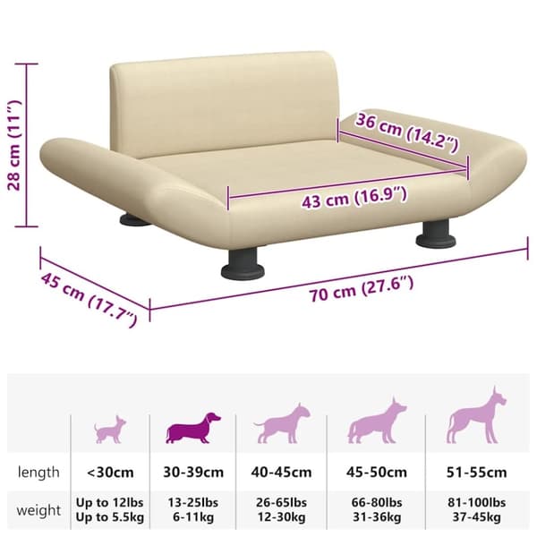 vidaXL hundeseng 70x45x28 cm stof cremefarvet
