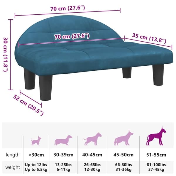 vidaXL hundeseng 70x52x30 cm velour blå