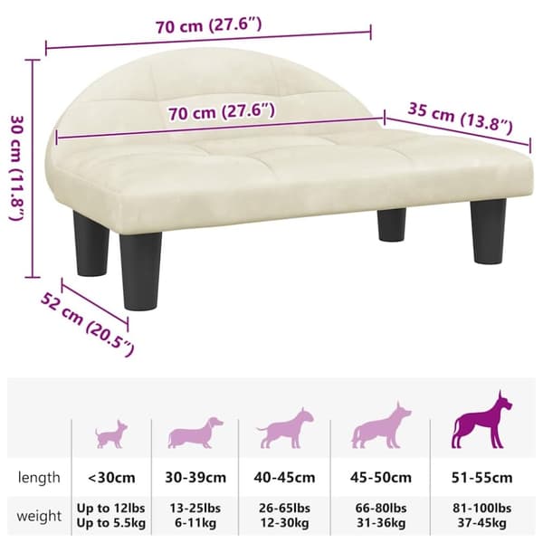 vidaXL hundeseng 70x52x30 cm velour cremefarvet