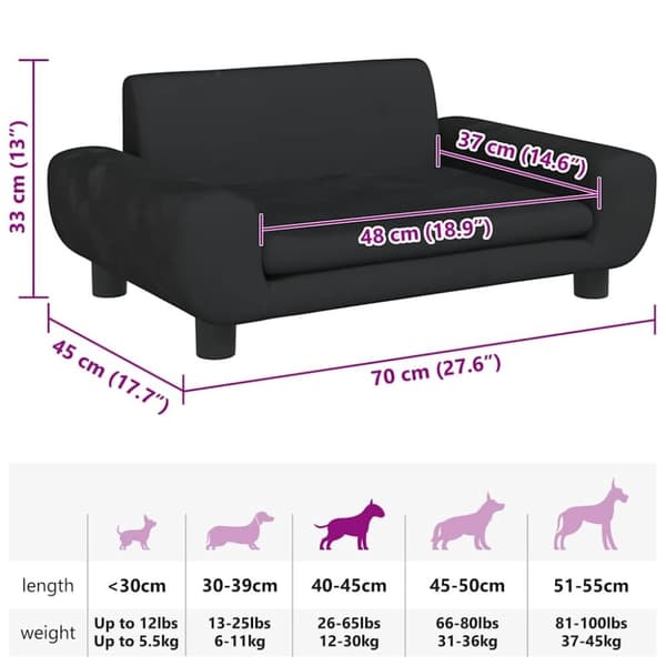vidaXL hundeseng 70x45x33 cm velour sort