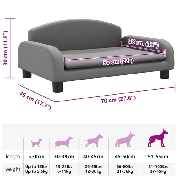 vidaXL hundeseng 70x45x30 cm kunstlæder grå