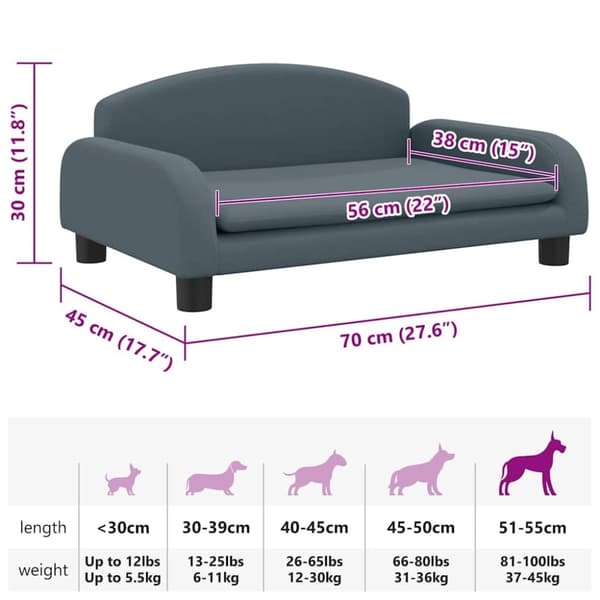 vidaXL hundeseng 70x45x30 cm stof mørkegrå