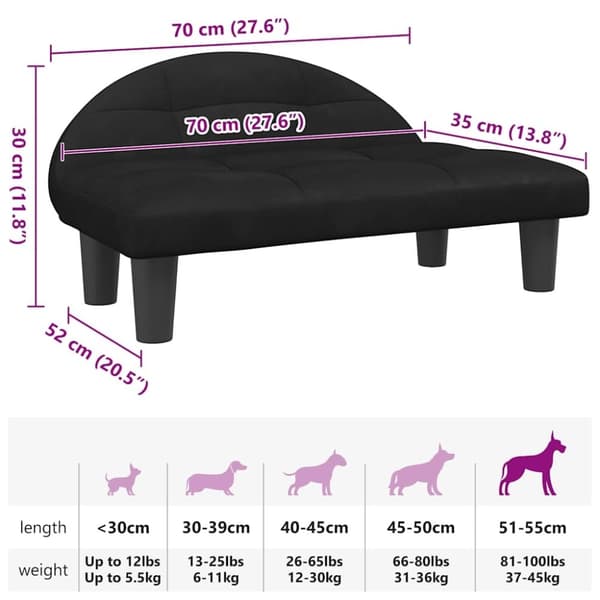 vidaXL hundeseng 70x52x30 cm velour sort