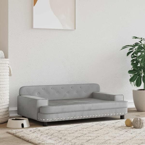 vidaXL hundeseng 90x53x30 cm velour lysegrå