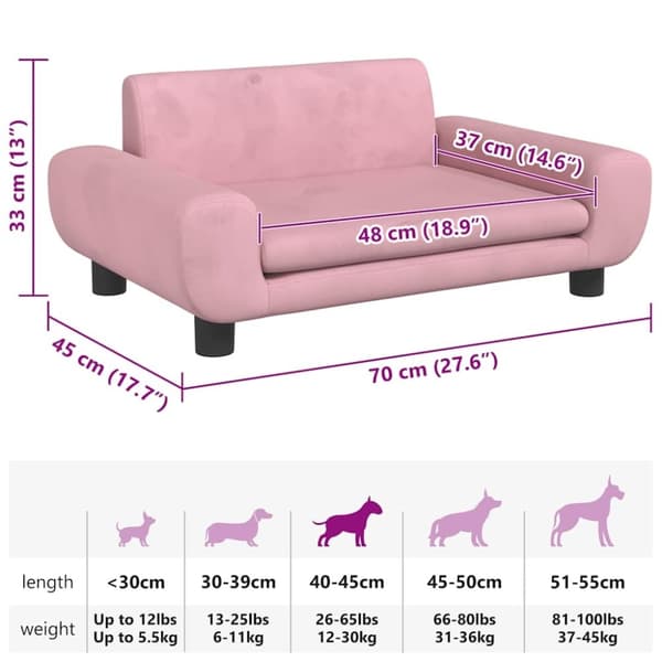 vidaXL hundeseng 70x45x33 cm velour lyserød