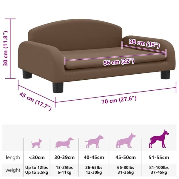 vidaXL hundeseng 70x45x30 cm stof brun