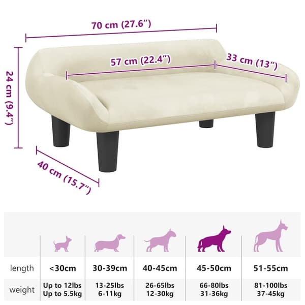 vidaXL hundeseng 70x40x24 cm velour cremefarvet