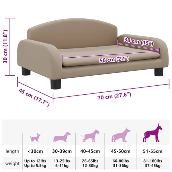 vidaXL hundeseng 70x45x30 cm kunstlæder cappuccinofarvet