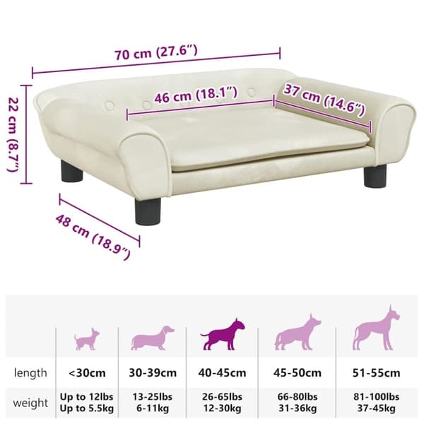 vidaXL hundeseng 70x48x22 cm velour cremefarvet